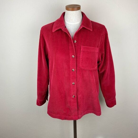 L.L. Bean Corduroy Fleece-Lined Button-Up Jacket - Deep Red - Picture 1 of 6